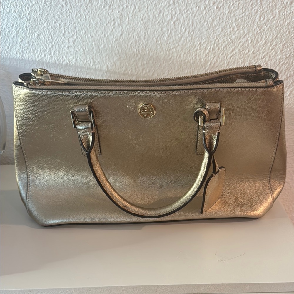 Tory Burch Gold Satchel Bag with Sleek Design